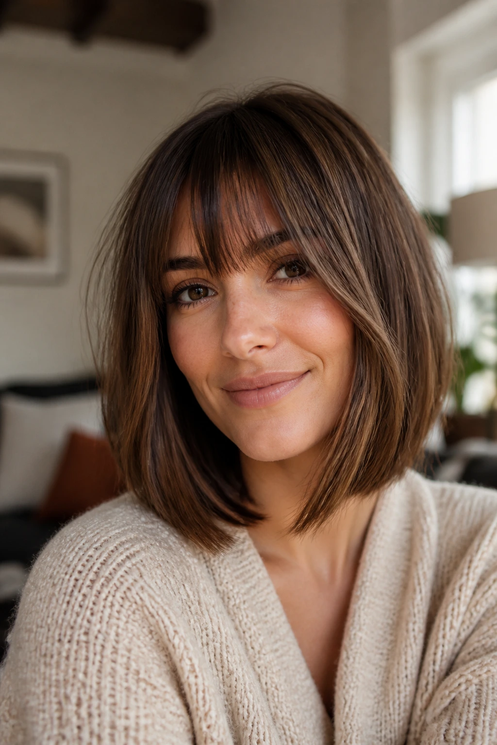 Real person with fringe-forward lob