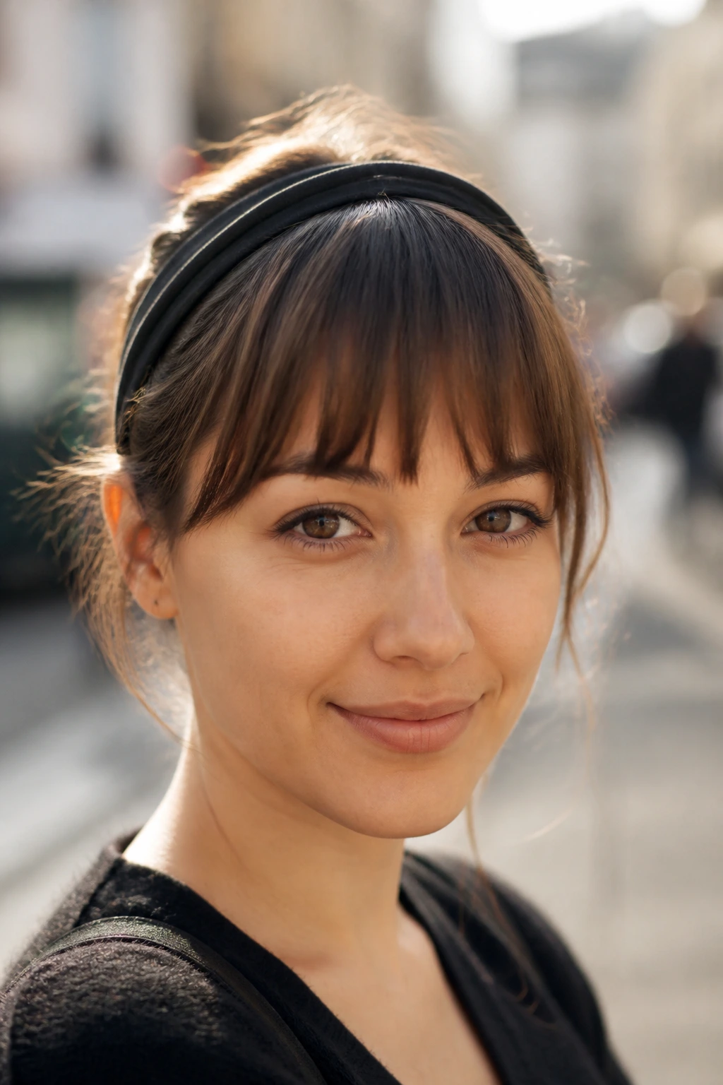 Real woman with fringe kept neat outdoors