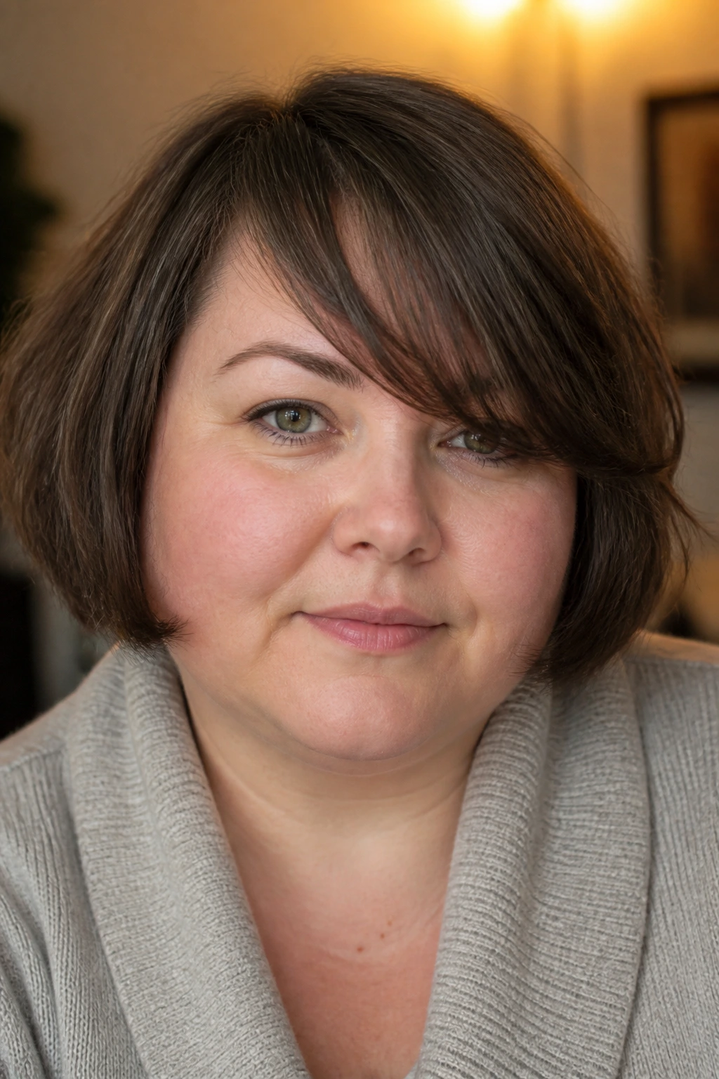 Portrait highlighting fringe puff around cheeks due to styling mistakes