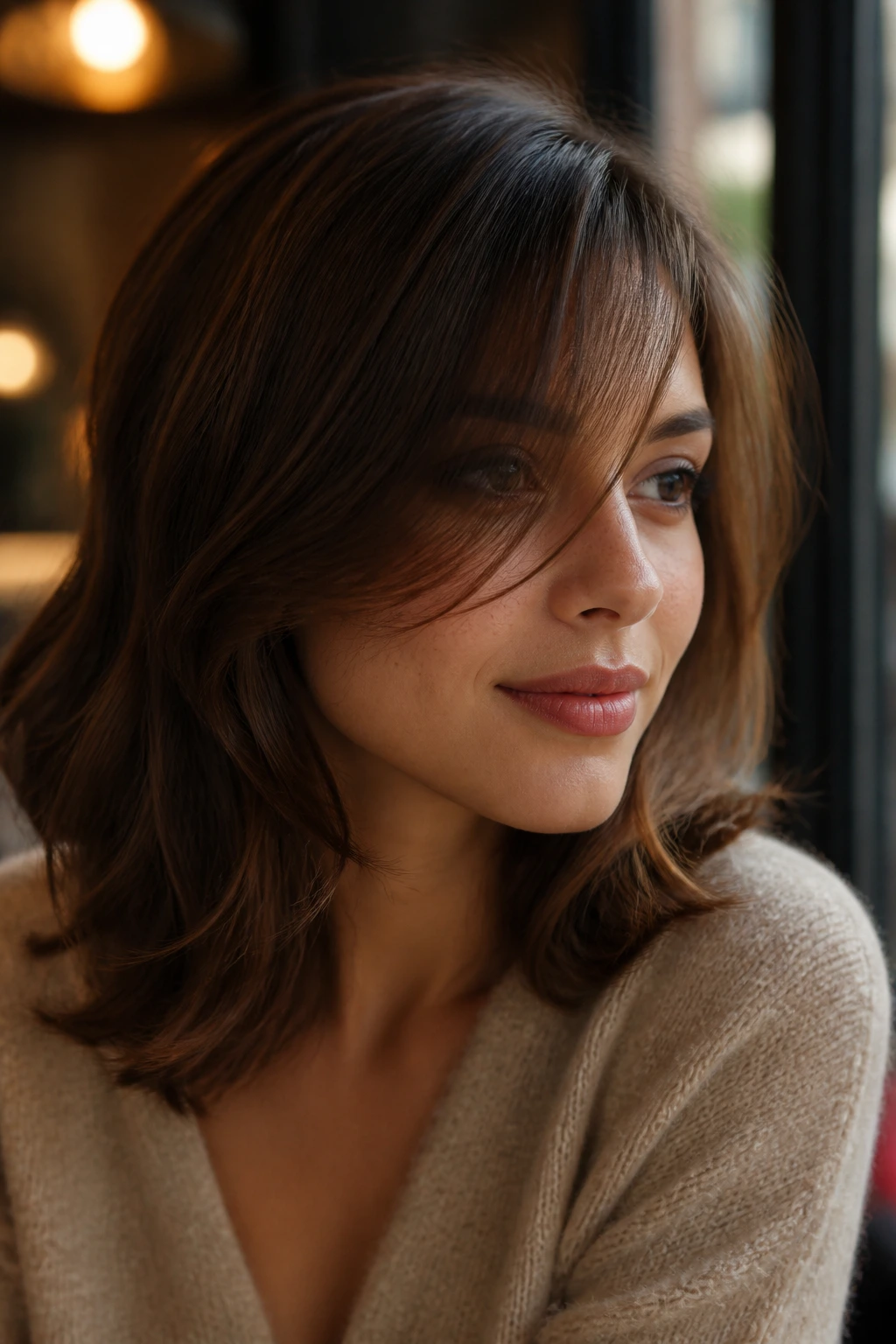Close-up portrait of a real person with a dynamic side fringe