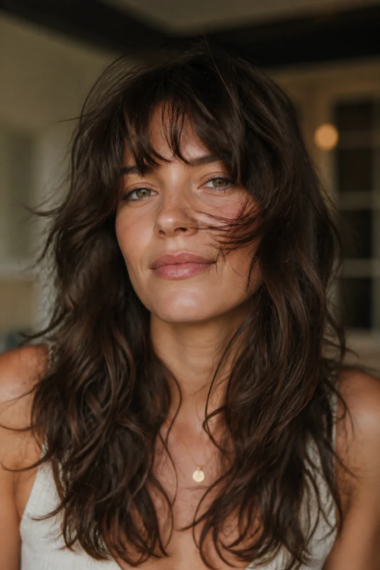 21 Long Hair With Choppy Bangs for Wavy Hair