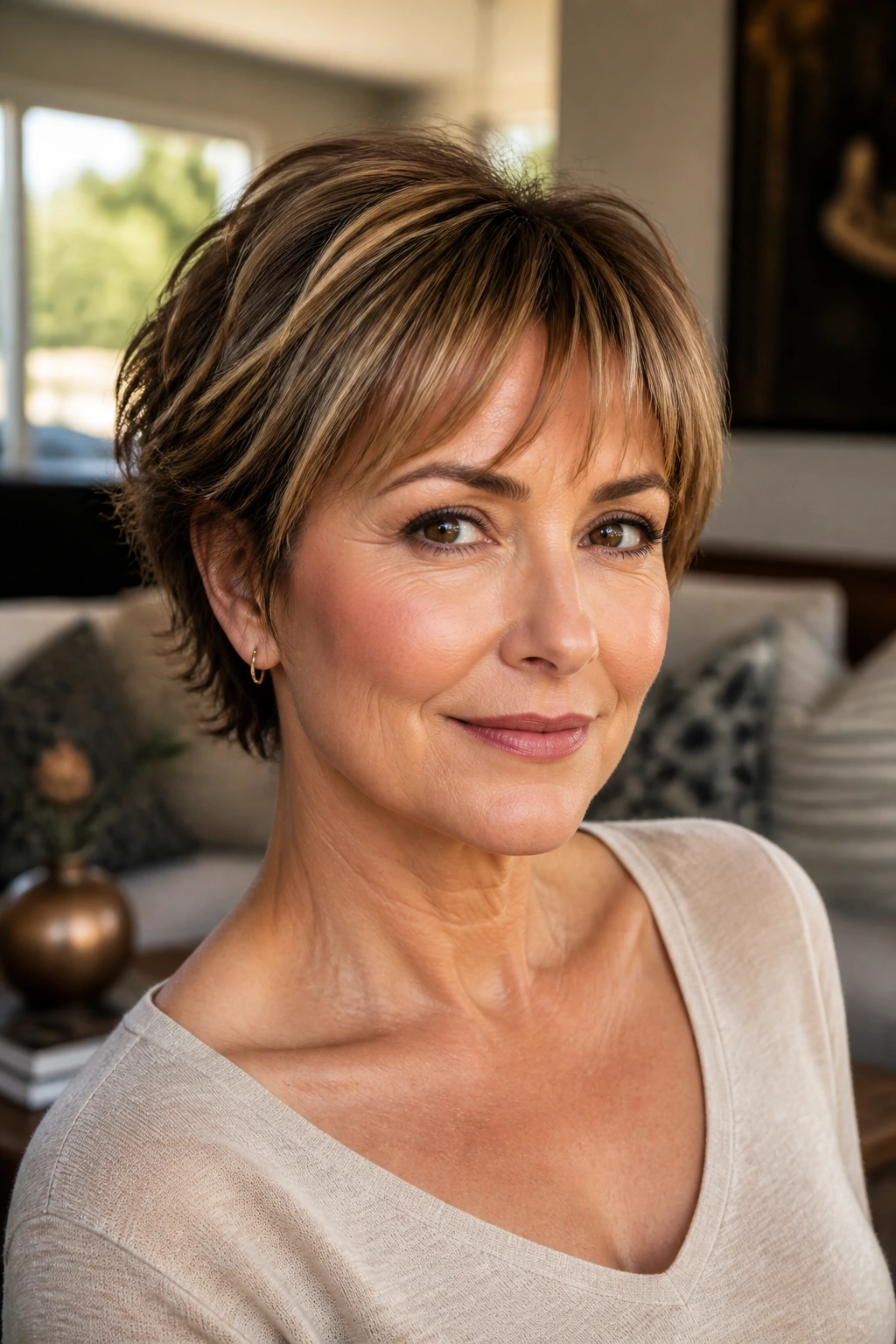 Portrait illustrating fringe placement for a round face