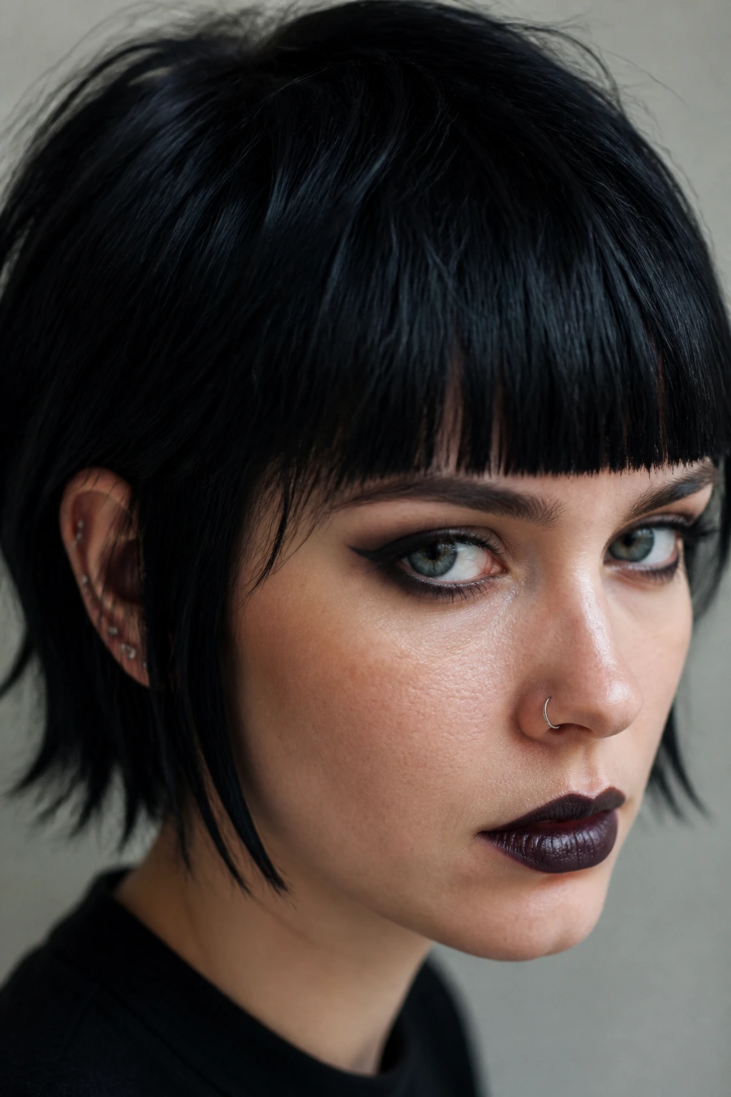 Close-up of fringe shape defining the face silhouette on a real person