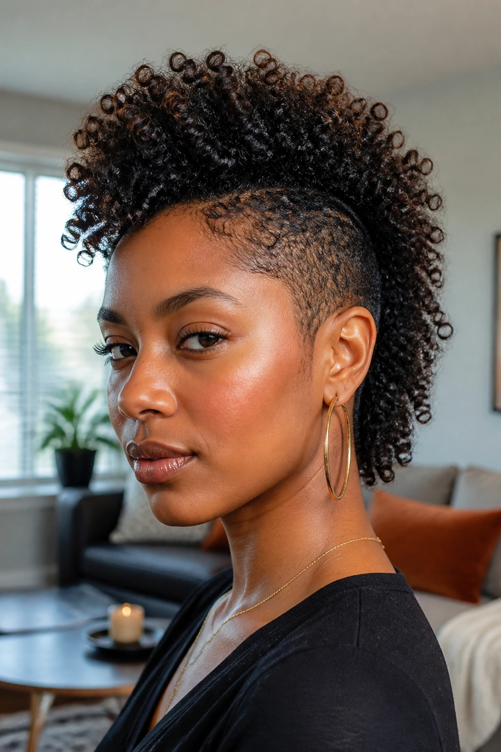 Close-up of real person with day-two revival frohawk showing settled curls