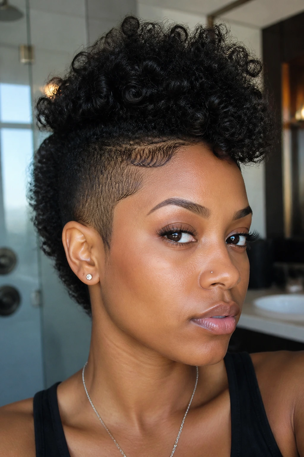 Close-up of real person with defined edge frohawk and crisp hairline