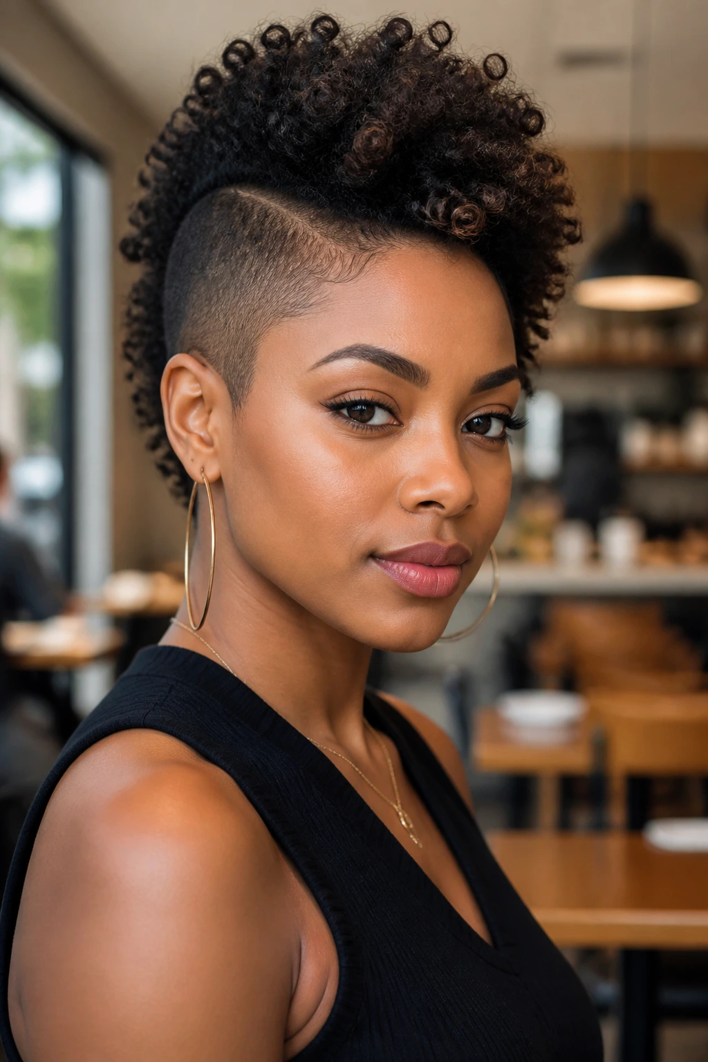 Portrait of a real person with a finished frohawk, clear center ridge and neat sides