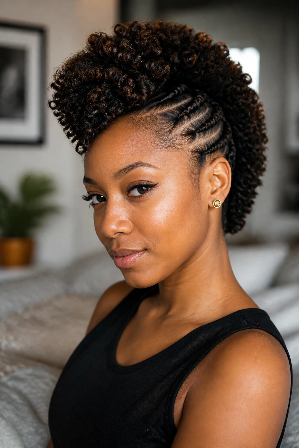 Close-up of real person with protective frohawk featuring tucked sides