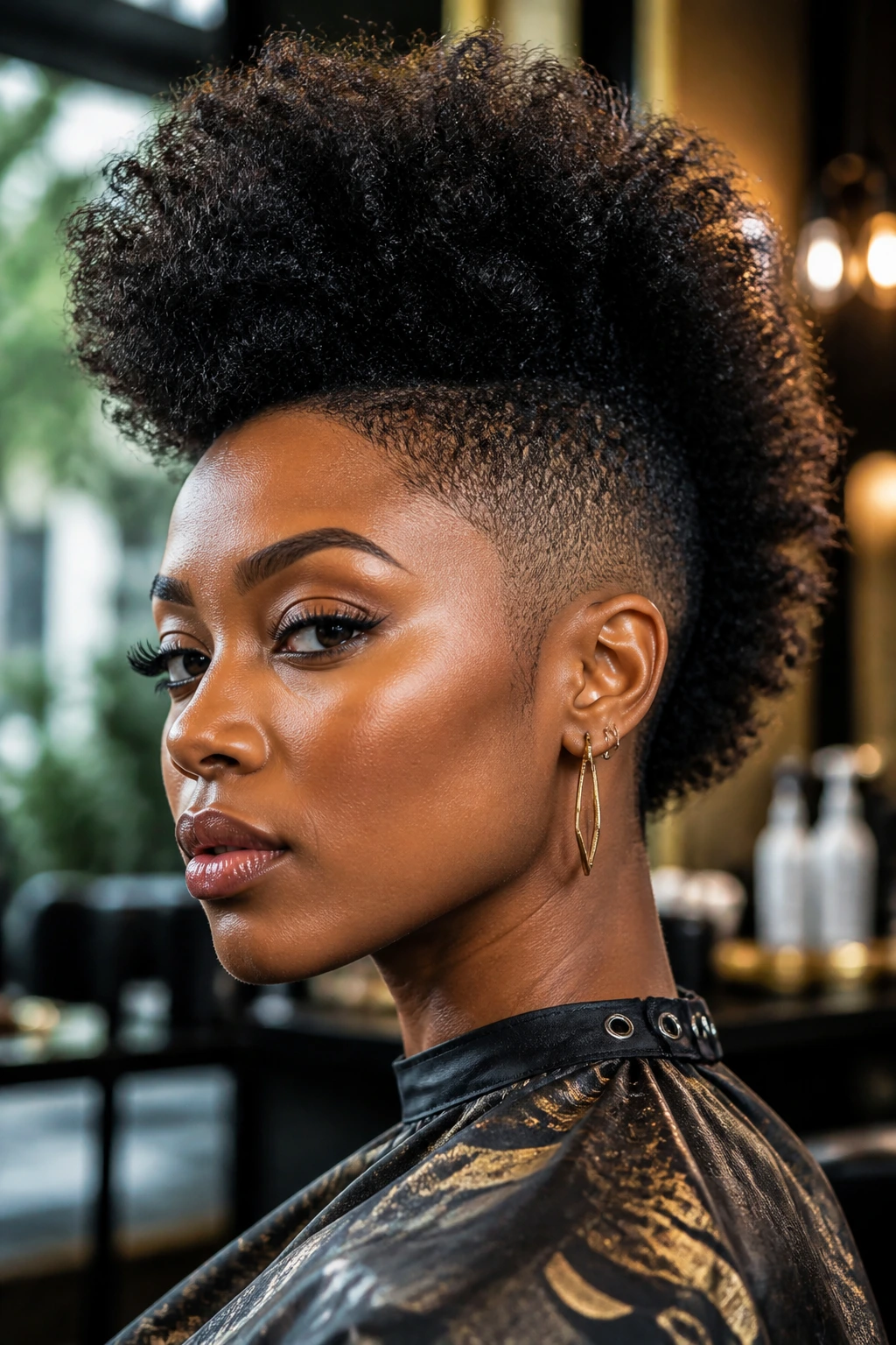 Close-up of a real person with a frohawk featuring a tall crown and tapered sides