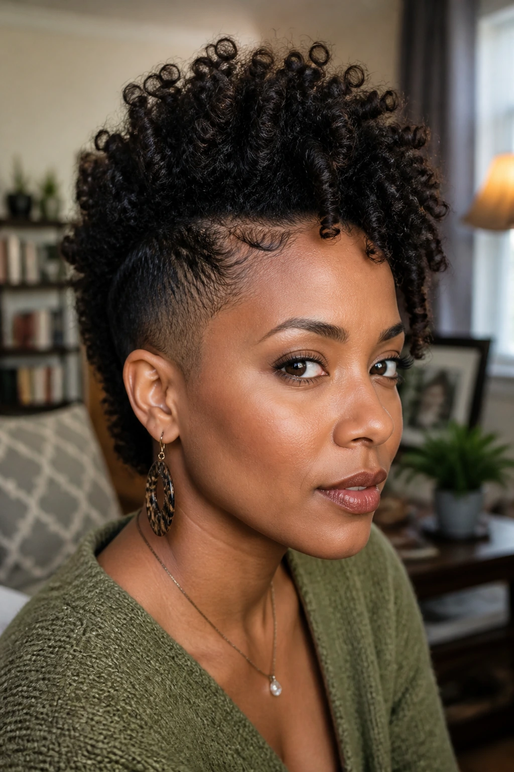 Close-up of frohawk with lifted roots and defined center ridge