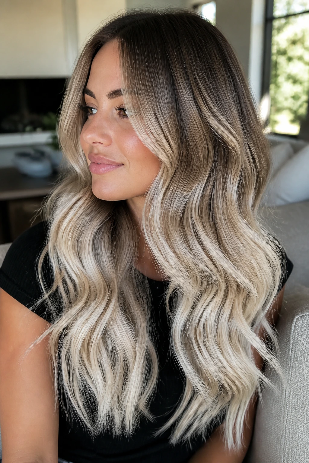 Close-up of long waves with frosted ends and soft root on a real person
