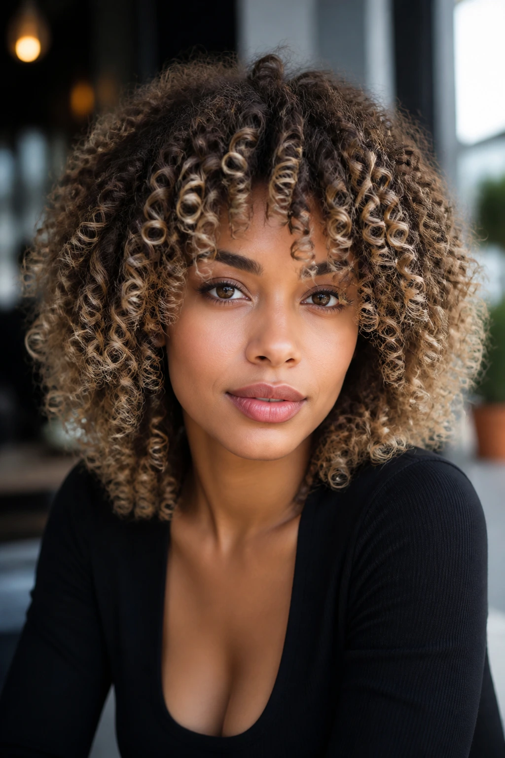 Close-up of frosted tip coils on a real woman with cool, bright ends