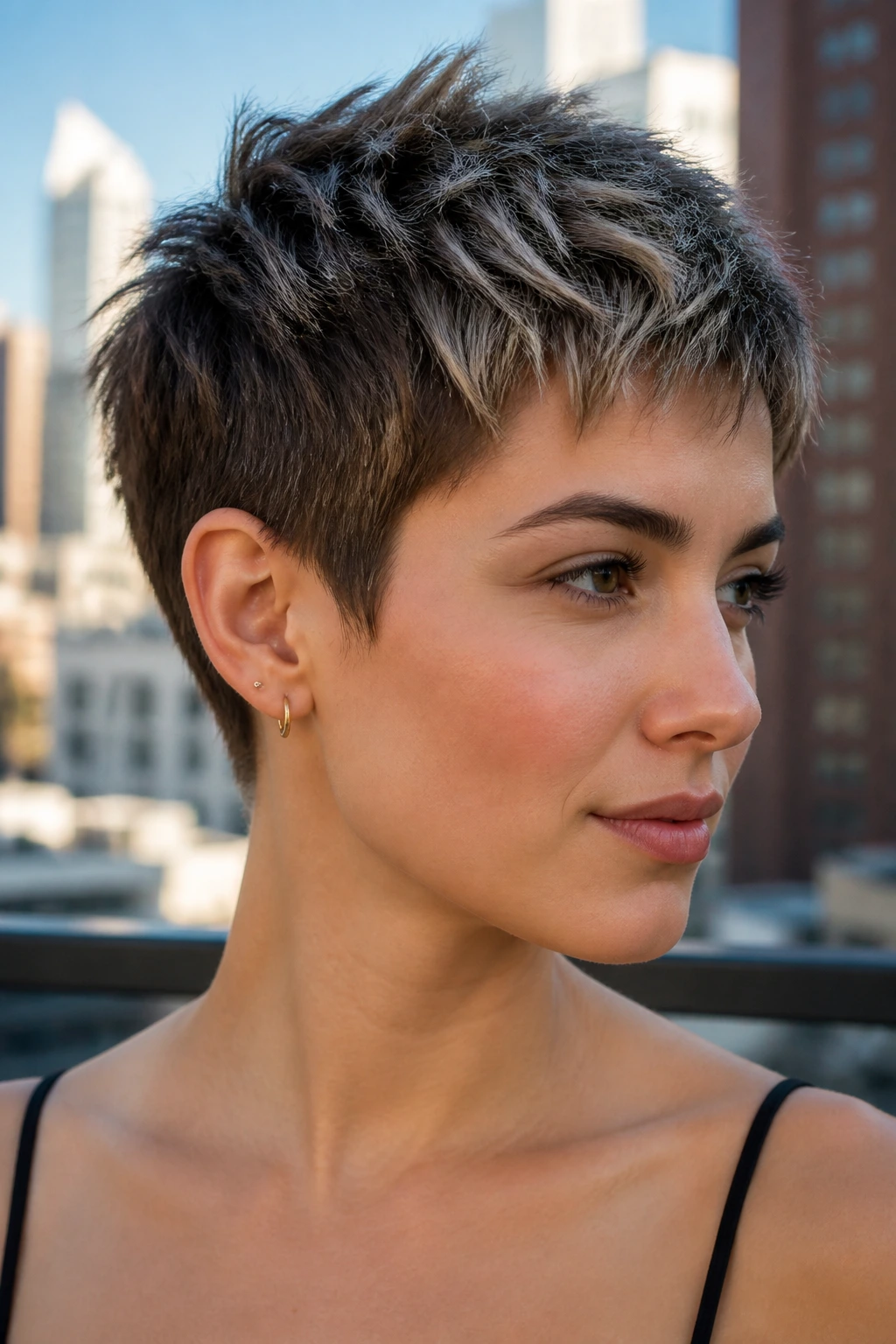 Close-up of real person with Frosted Tips on a textured crop