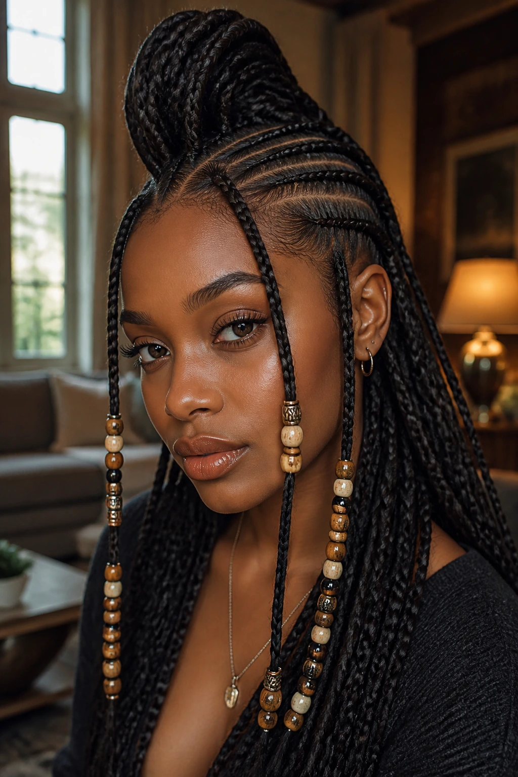 Close-up of Fulani-Inspired Mohawk with Face-Framing Braids