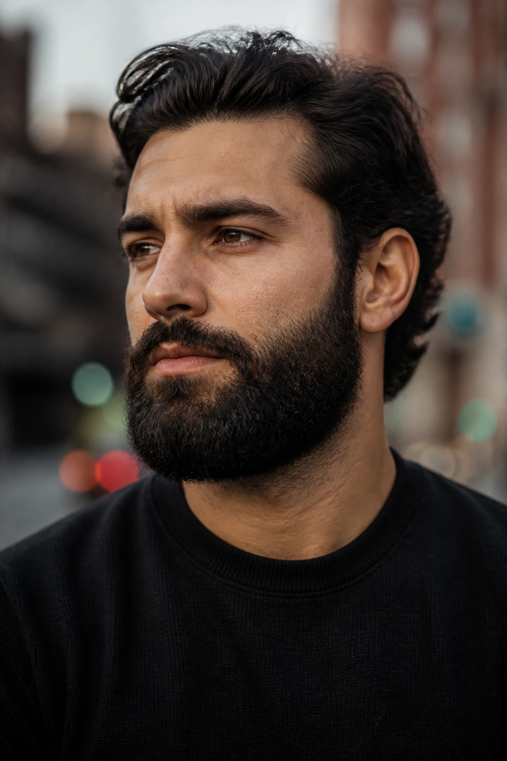 Close-up of a man with a full beard and even length