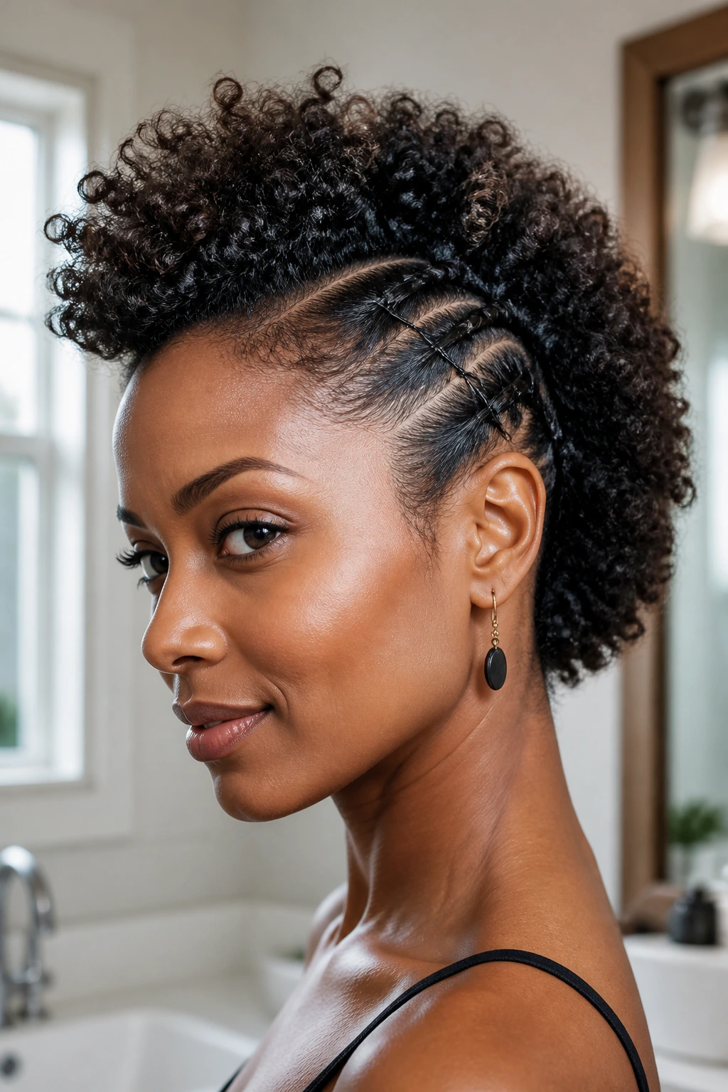 Real person with frohawk showing pinned sides and defined center ridge