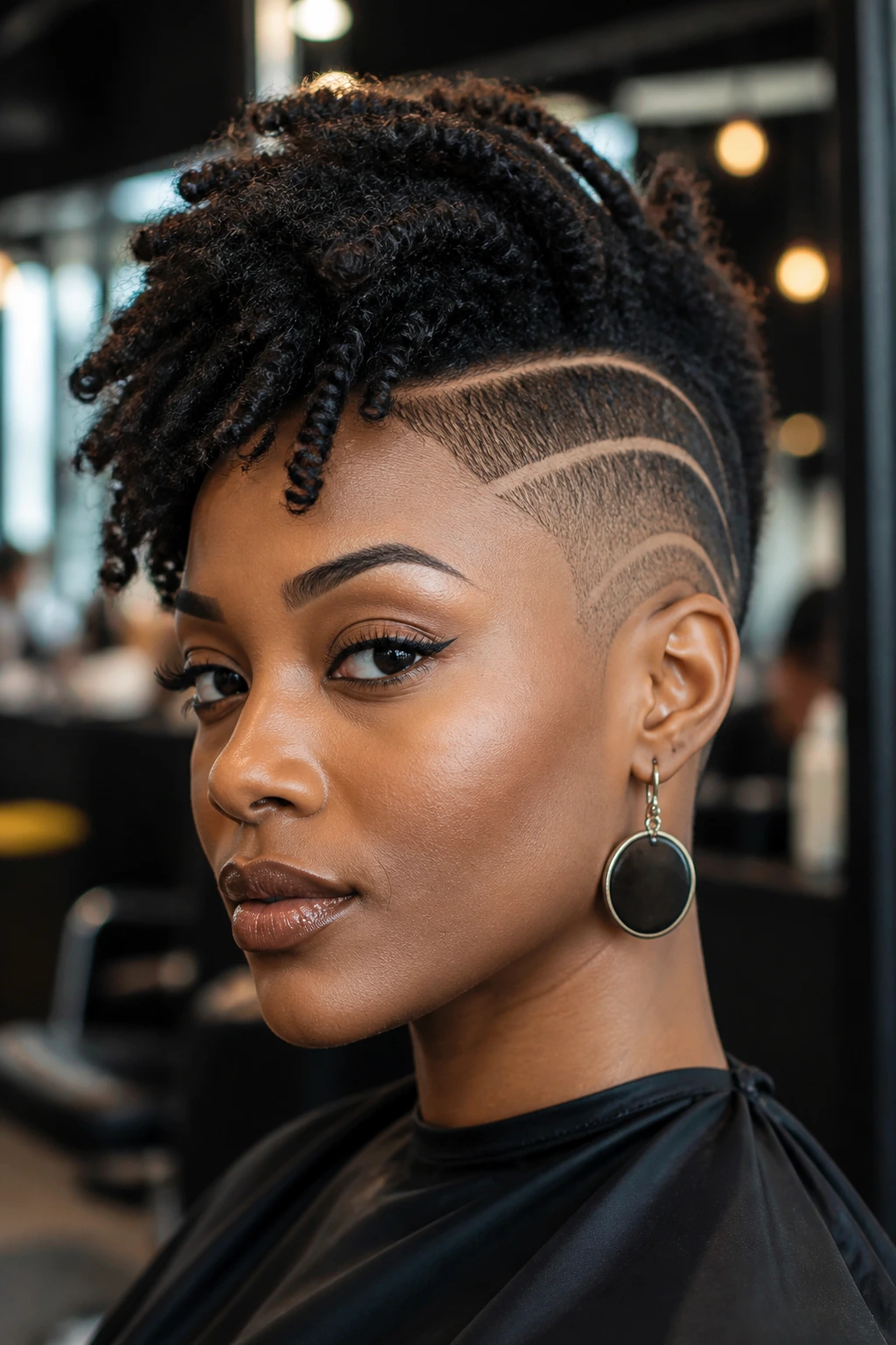 Close-up of a real person with a bold geometric shaved shape
