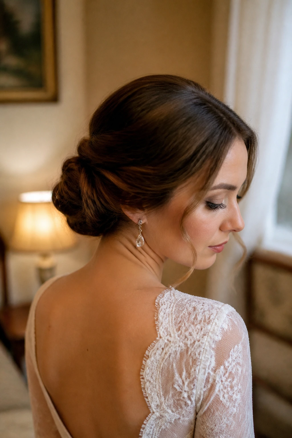 Bride showing Gibson tuck at the nape