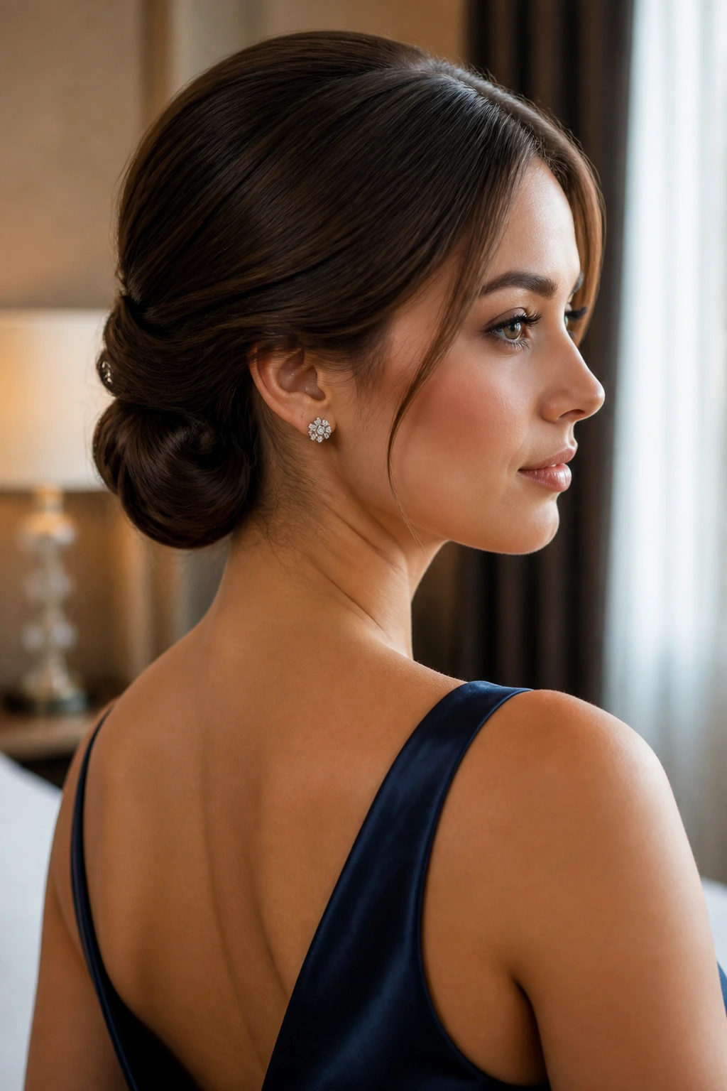 Close-up of a real woman with Modern Gibson Tuck hairstyle