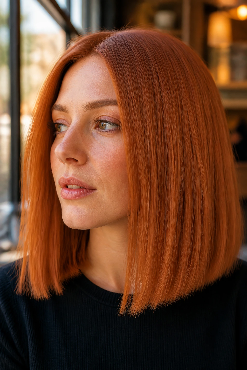 Close-up portrait of a real person with ginger spice copper and blunt ends