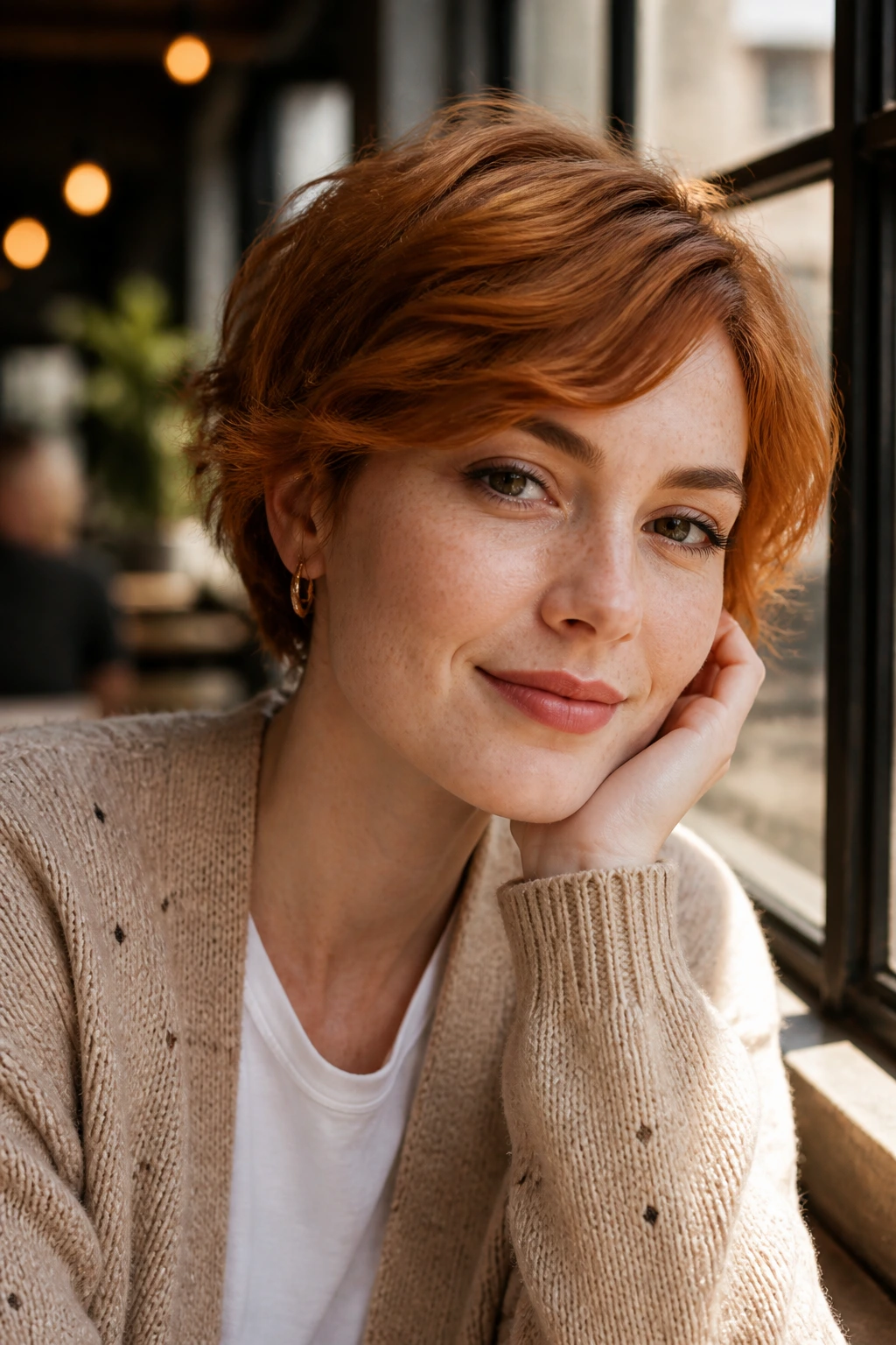 Real person with ginger hair in an everyday lifestyle setting.
