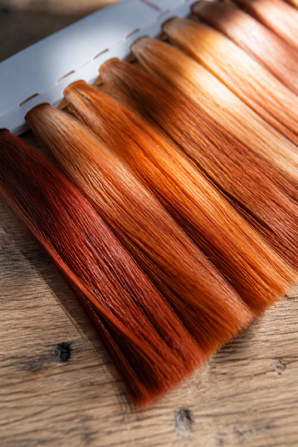 Close-up of ginger shade swatches on a color card
