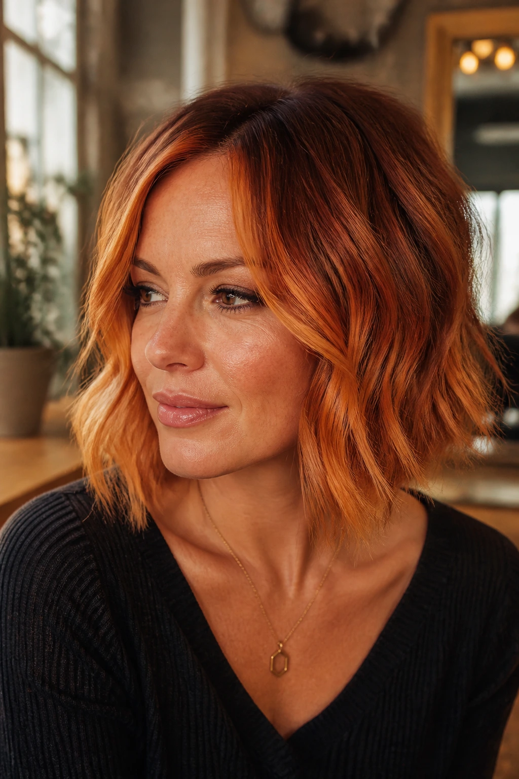 Ginger Spice textured bob close-up portrait