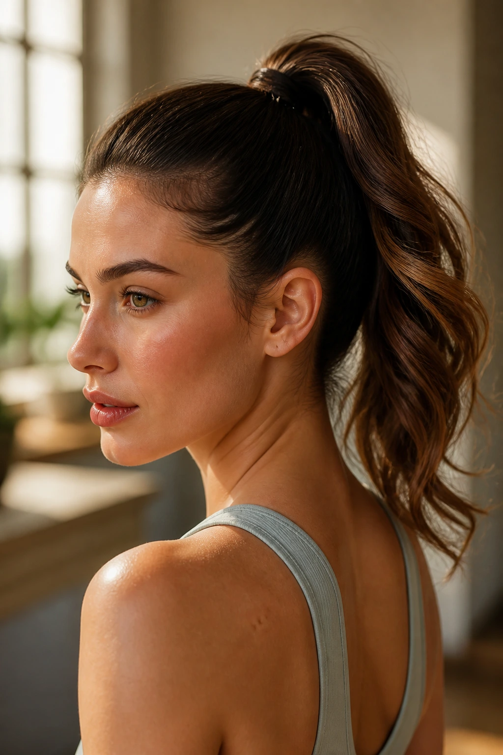 Close-up of high ponytail with gentle lift and bend