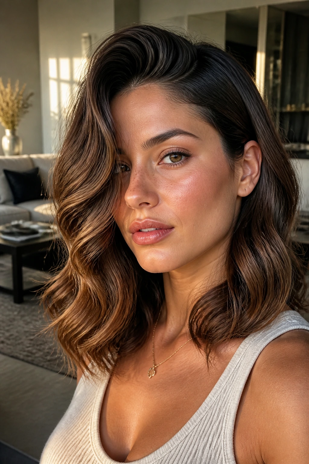 Glamorous deep-side-part waves on real person