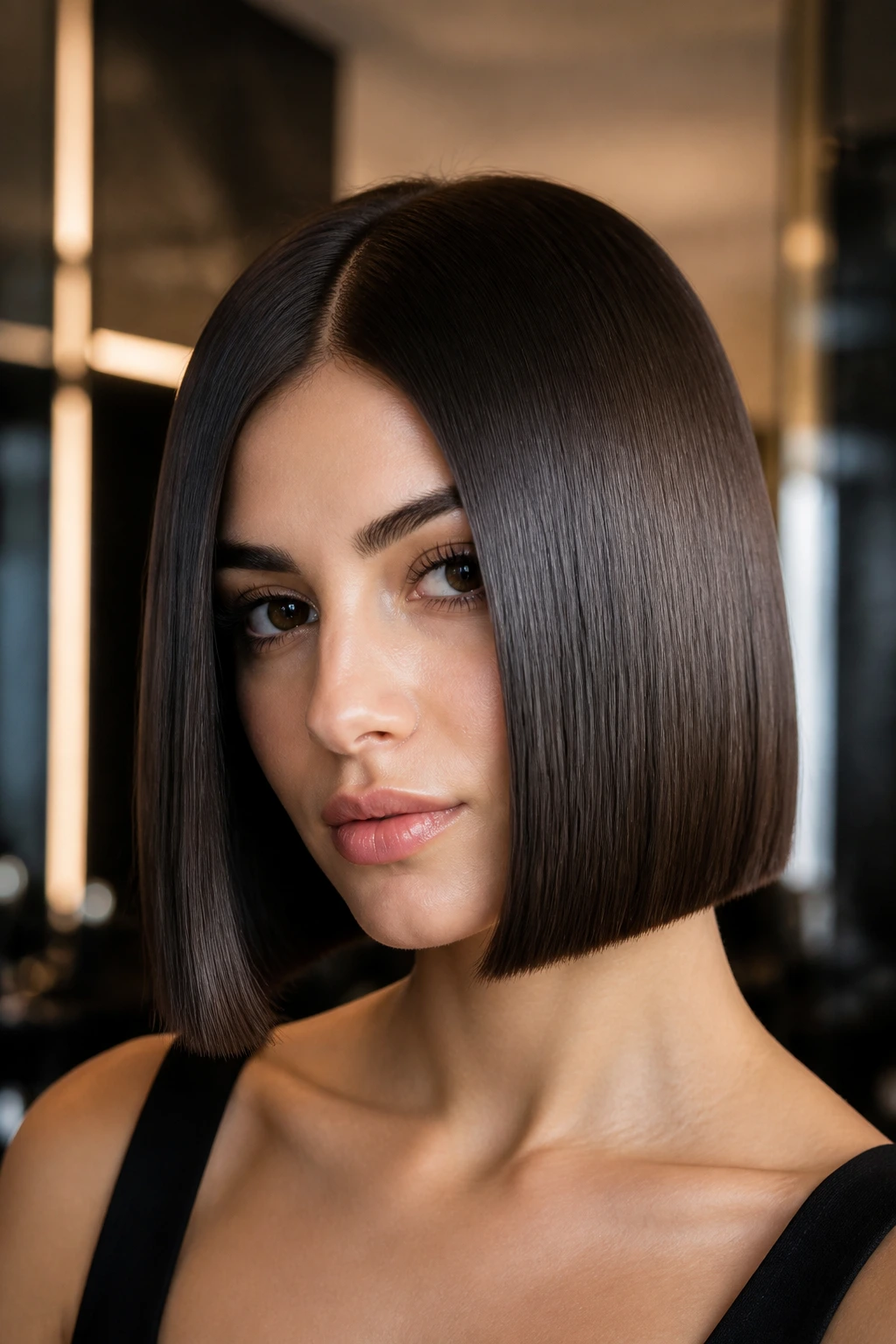 Glass-hair precision blunt bob on real person