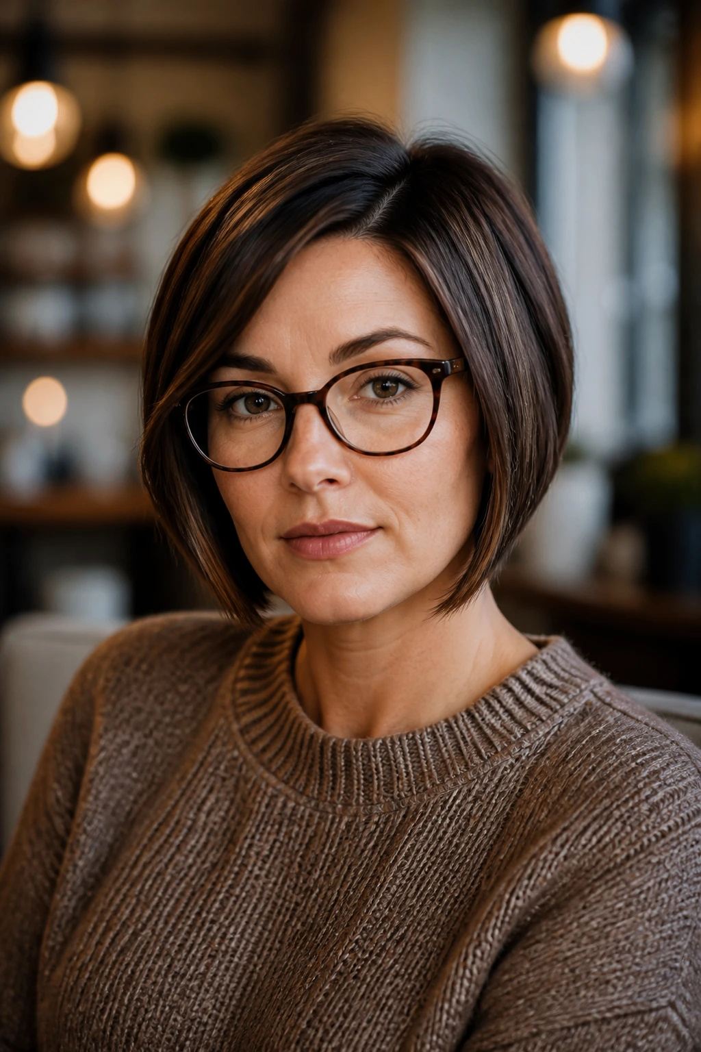 Portrait of a woman with glasses and a short bob that flatters the frames