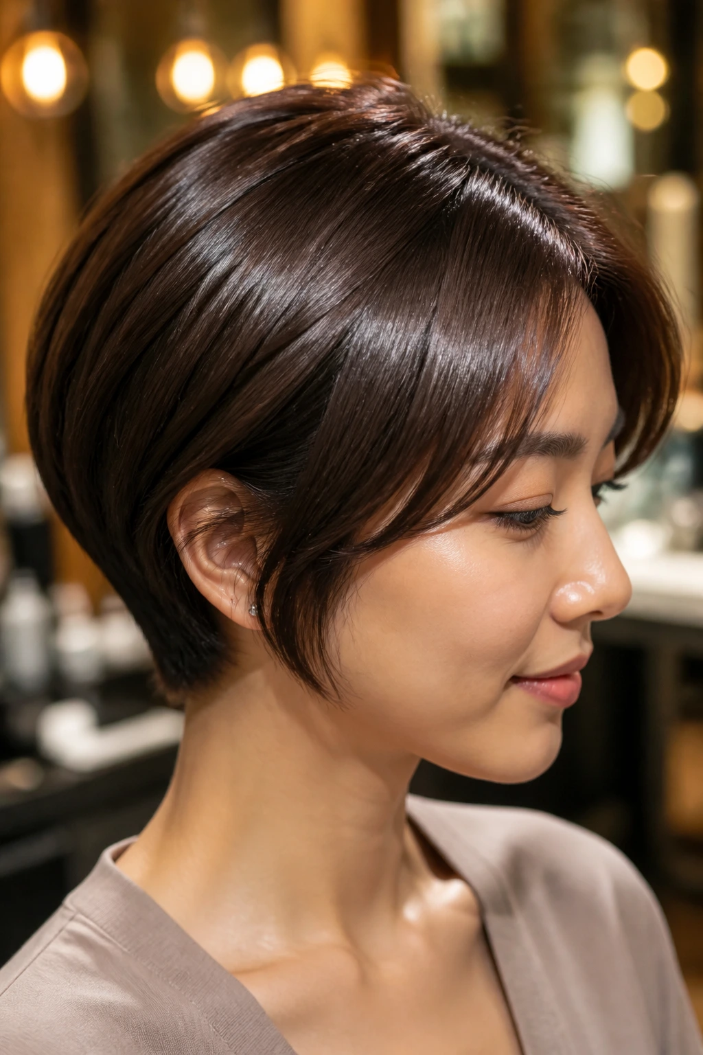 Shiny glossy short-haired look after color boost