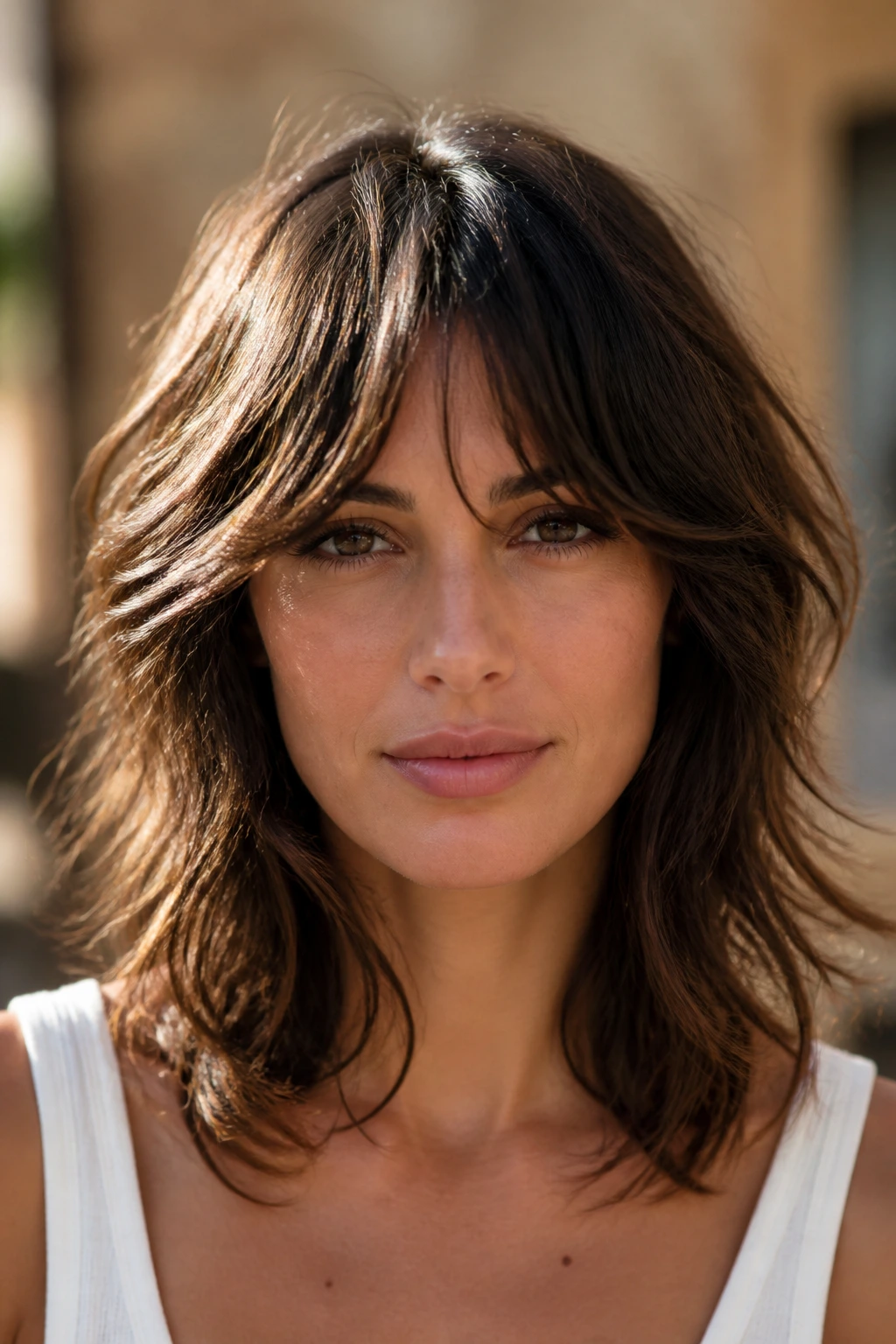 Portrait of a person with glossy brushed-out Italian shag