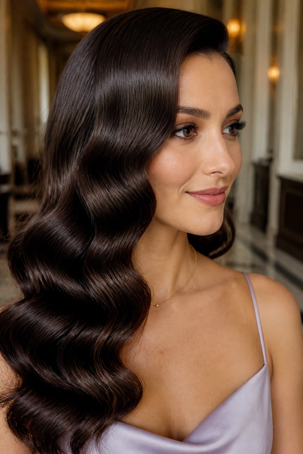 Real person with glossy Old Hollywood waves