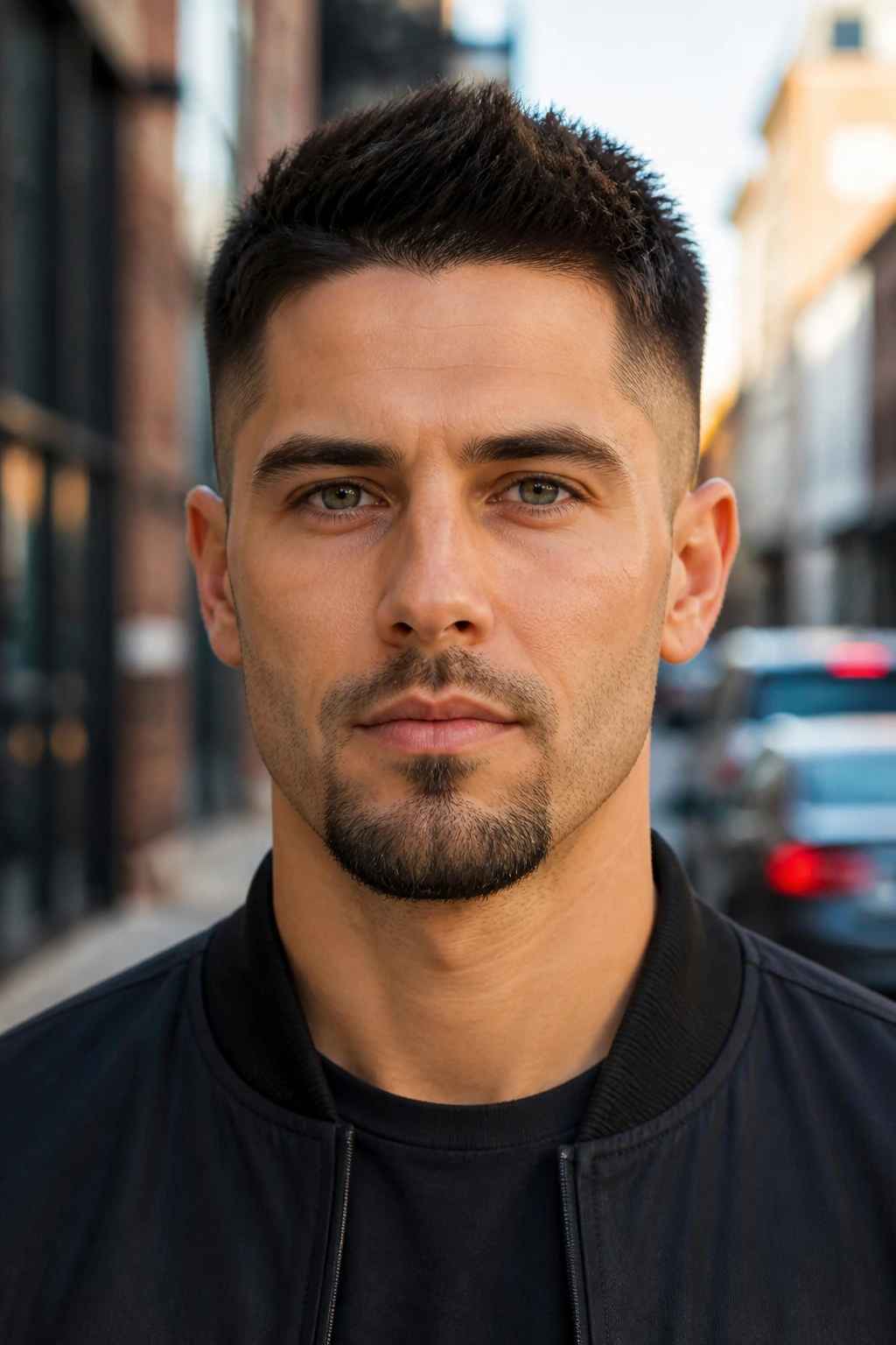 Close-up of a man with a goatee and light stubble