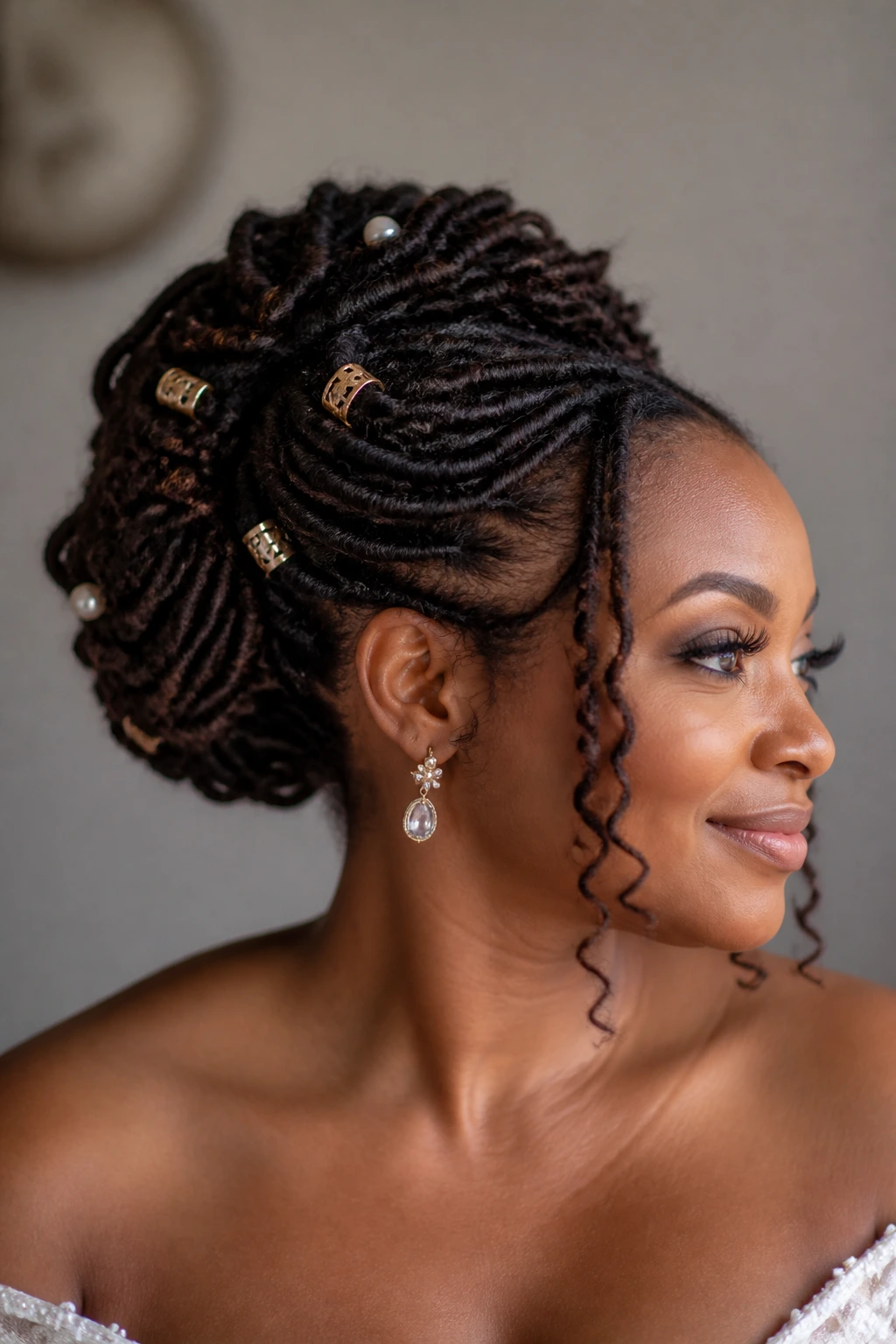 Bride with goddess loc updo