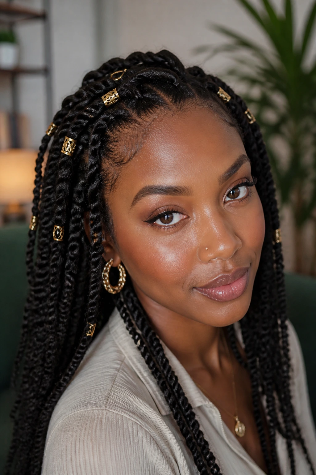 Close-up of a real person wearing gold cuffed twists