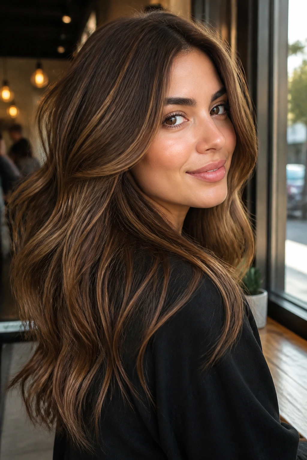 Portrait of a person with golden mocha melt hair glowing in sunlit setting