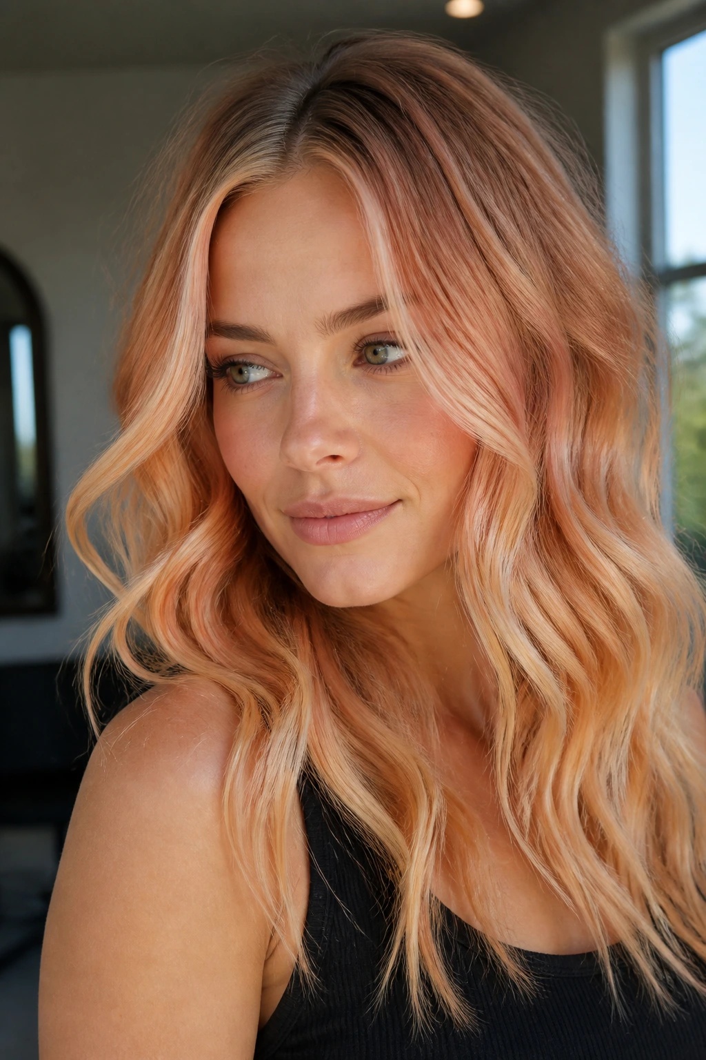 Portrait with golden peach highlights catching light