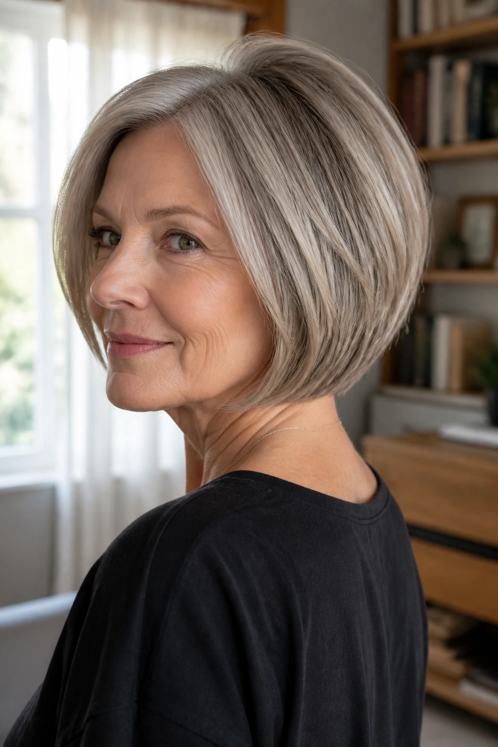 Portrait of a woman with a graduated bob and full back curve