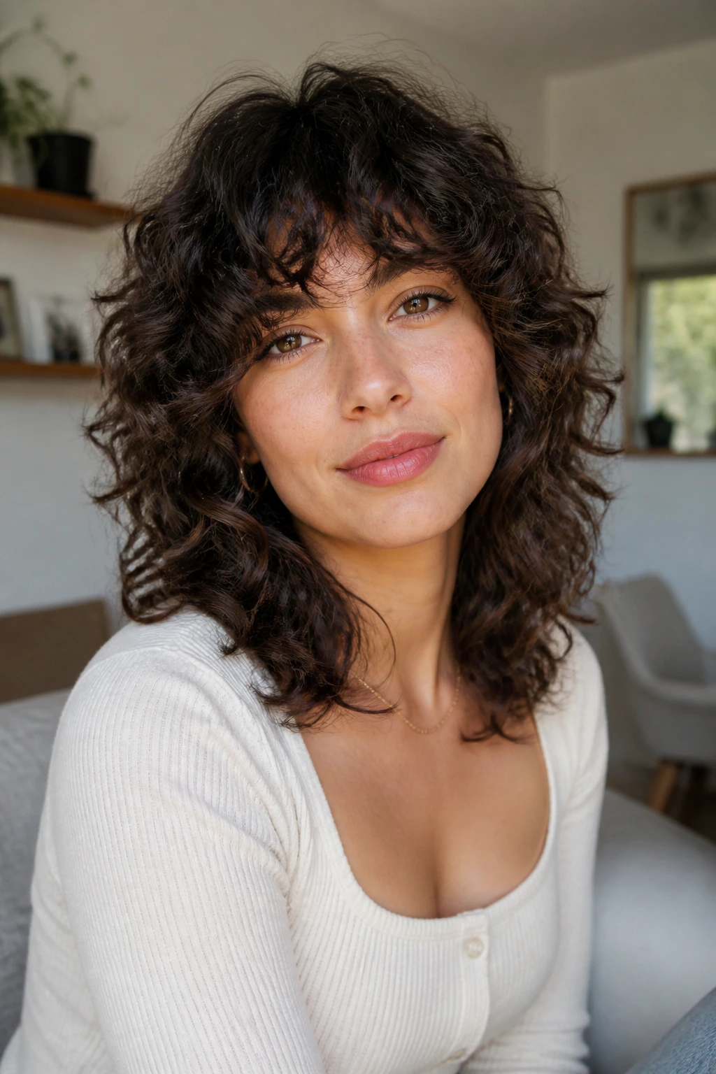 Portrait of a real person with graduated layer shag hairstyle