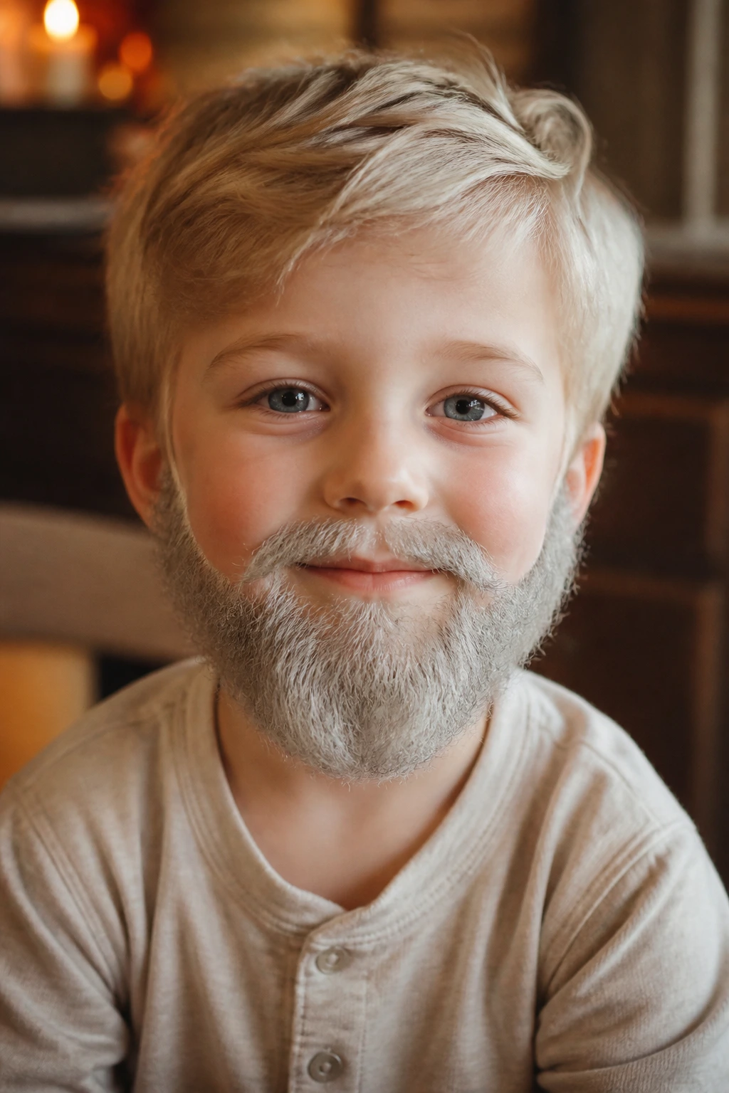 Child with warm gray story grandpa beard