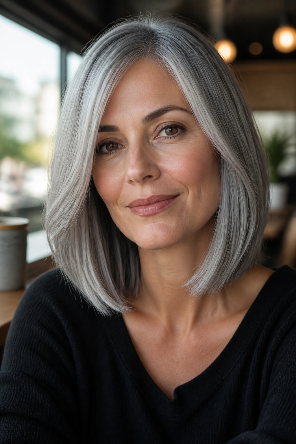 Portrait of a real person with intentional gray lob showing edge and texture