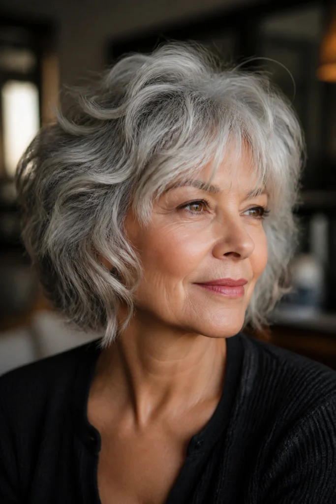 23 Gray Wavy Shag Haircuts for Older Women
