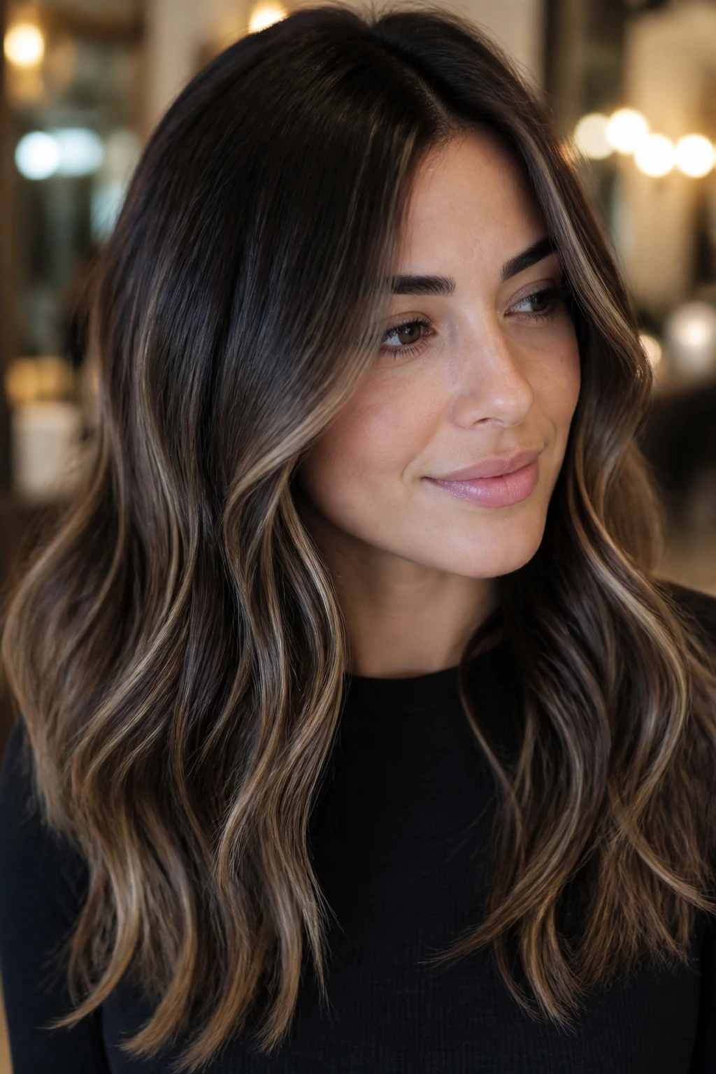 Brunette hair with soft grow-out and dimensional balayage