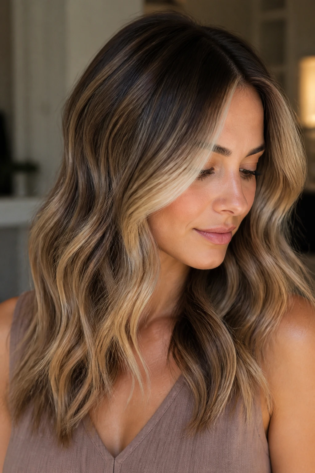 Portrait of a real person showing variation options like bright front pieces with a softer body and root shadow.