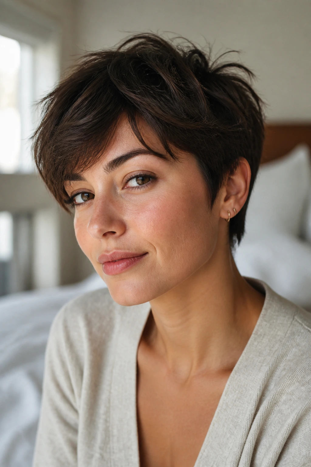 Portrait of a real woman with grow-out friendly pixie