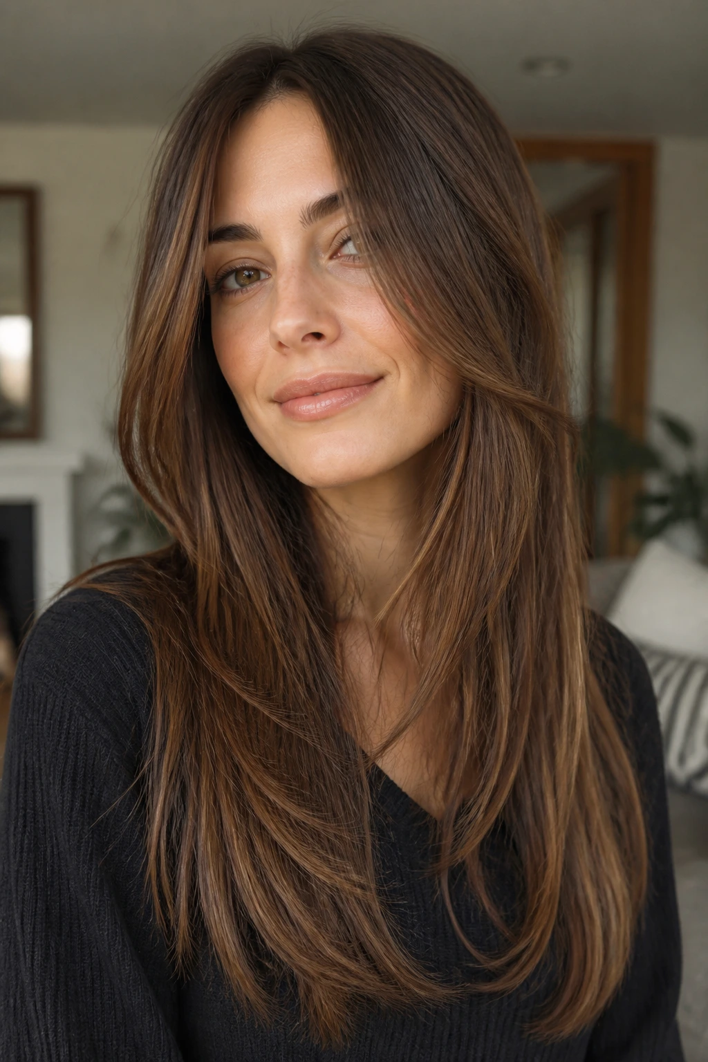 Head-and-shoulders portrait of a real person with a grow-out-friendly long cut.