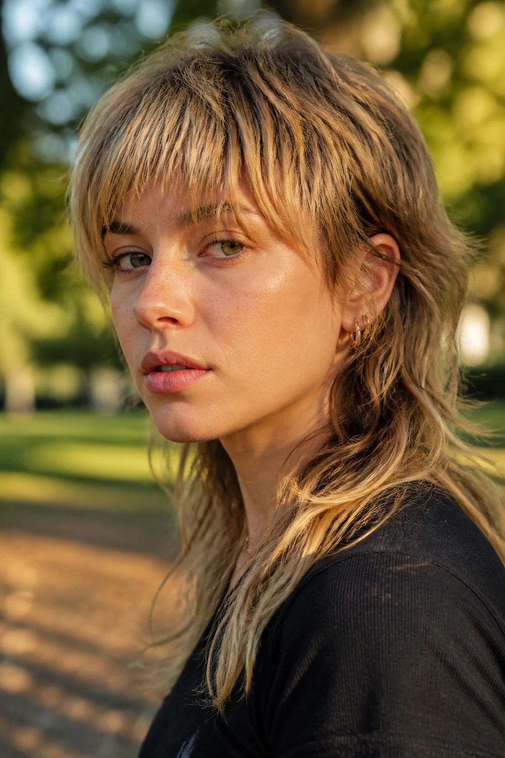 Portrait of a person with a grow-out mullet showing a softer, longer back.