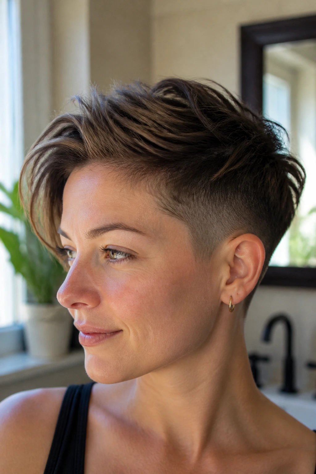 Portrait of a person with a tapered grow-out undercut and layered top