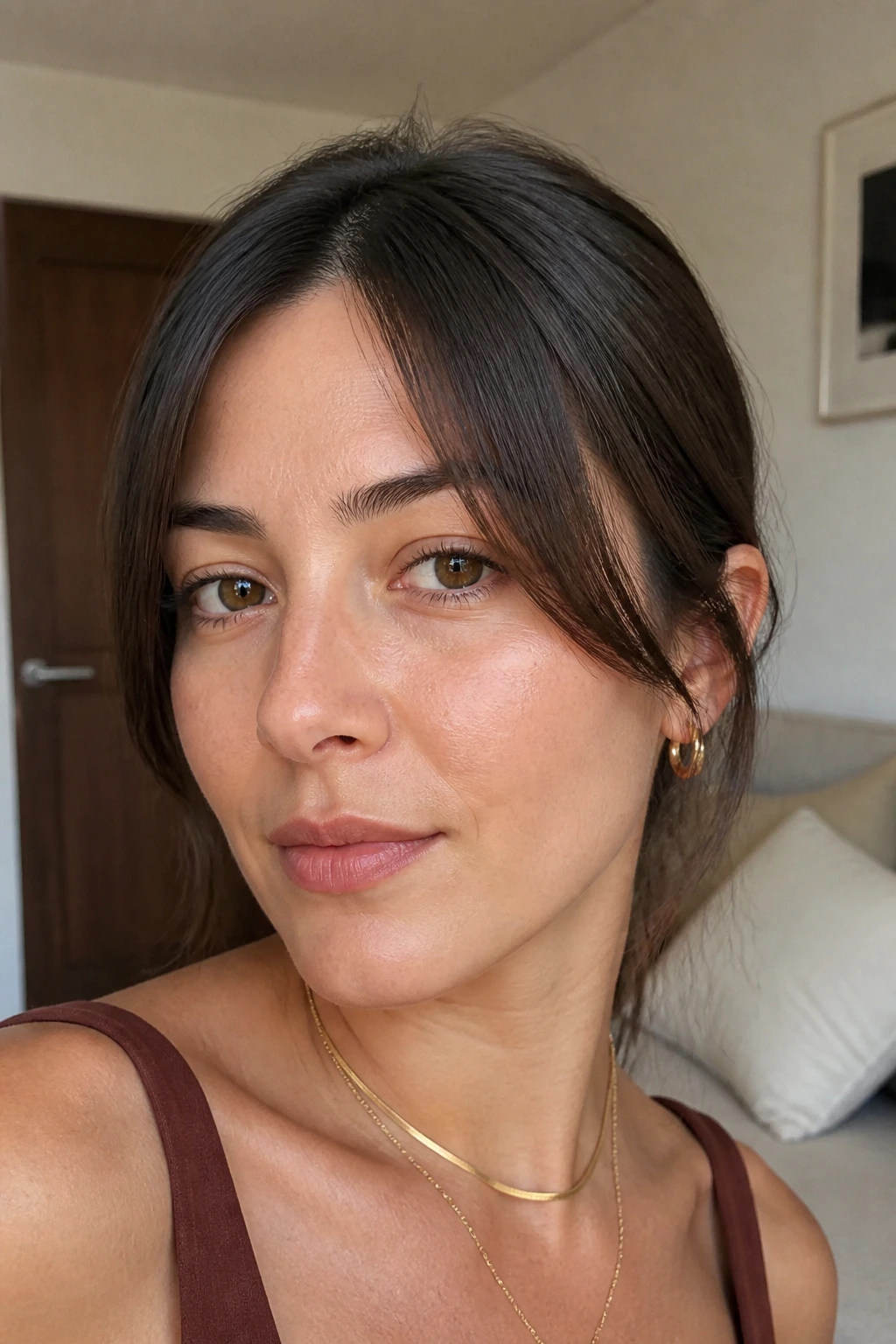 Close-up of a real person with a grown-out fringe styled to look intentional